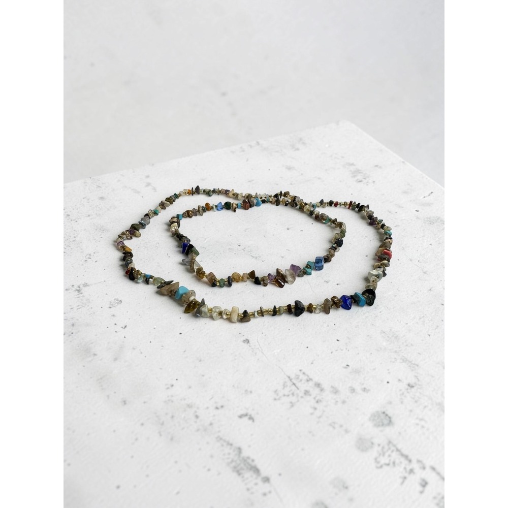 35" Chip Stone Necklace Multicolor Boho Mixed Gemstone